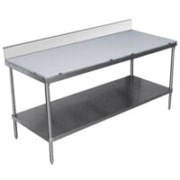 Advance Tabco SPS-307 Poly Top Work Table 30 inch x 84 inch with Undershelf and 6 inch Backsplash