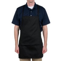 Chef Revival Black Poly-Cotton Customizable Bib Apron with 3 Pockets - 28 inch x 27 inch