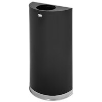Rubbermaid FGSO1220PLBK European Black with Chrome Accents Half Round Open Top Steel Waste Receptacle with Rigid Plastic Liner 12 Gallon