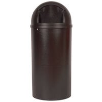 Rubbermaid FG817088BRN Marshal Classic Brown Round Resin Waste Receptacle with Retainer Bands 100 Qt. / 25 Gallon