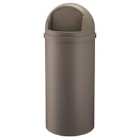 Rubbermaid FG816088BRN Marshal Classic Brown Round Resin Waste Receptacle with Retainer Bands 60 Qt. / 15 Gallon