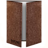 Menu Solutions CO55D-DB 4 1/4" x 14", 8 1/2" x 14" Customizable Dark Cork Gatefold Style 3 View Menu Cover