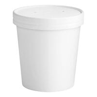 Choice 16 oz. Double Poly-Coated White Paper Food Cup with Vented Paper Lid - 25/Pack