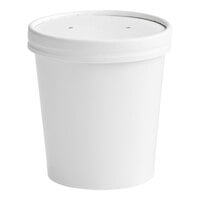 Choice 16 oz. Double Poly-Coated White Paper Food Cup with Vented Paper Lid - 25/Pack