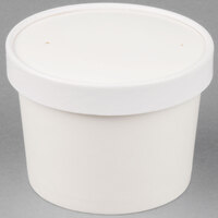 Choice 12 oz. Double Poly-Coated White Paper Food Cup with Vented Paper Lid - 25/Pack