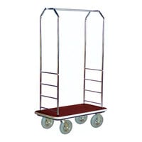 CSL 2000GY-020 Chrome Finish Customizable Bellman's Cart with Rectangular Red Carpet Base, Gray Bumper, Clothing Rail, and 8 inch Gray Pneumatic Casters - 43 inch x 23 inch x 72 1/2 inch