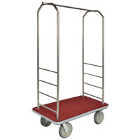 CSL 2000GY-040 Chrome Finish Customizable Bellman's Cart with Rectangular Red Carpet Base, Gray Bumper, Clothing Rail, and 5 inch Gray Polyurethane Casters - 43 inch x 23 inch x 72 1/2 inch