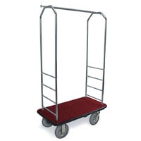 CSL 2000BK-020 Chrome Finish Customizable Bellman's Cart with Rectangular Red Carpet Base, Black Bumper, Clothing Rail, and 8 inch Gray Pneumatic Casters - 43 inch x 23 inch x 72 1/2 inch