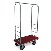 CSL 2000GY-010 Chrome Finish Customizable Bellman's Cart with Rectangular Red Carpet Base, Gray Bumper, Clothing Rail, and 8 inch Black Pneumatic Casters - 43 inch x 23 inch x 72 1/2 inch