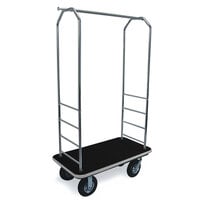 CSL 2000GY-010 Chrome Finish Customizable Bellman's Cart with Rectangular Black Carpet Base, Gray Bumper, Clothing Rail, and 8 inch Black Pneumatic Casters - 43 inch x 23 inch x 72 1/2 inch
