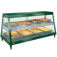 Hatco GRHDH-4PD Hunter Green Stainless Steel Glo-Ray 59 3/8 inch Full Service Dual Shelf Merchandiser with Humidity Chamber - 120/240V