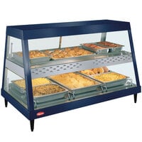 Hatco GRHDH-3PD Navy Blue Stainless Steel Glo-Ray 46 3/8 inch Full Service Dual Shelf Merchandiser with Humidity Chamber