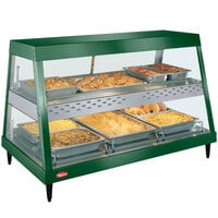 Hatco GRHDH-3PD Hunter Green Stainless Steel Glo-Ray 46 3/8 inch Full Service Dual Shelf Merchandiser with Humidity Chamber
