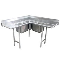Advance Tabco 94-K6-18D Three Compartment Corner Sink with Two Drainboards - 122"