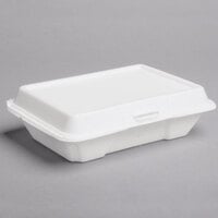 Dart 206HT1R 9 inch x 6 inch x 3 inch White Foam Shallow Rectangular Take Out Container with Perforated Hinged Lid   - 100/Pack