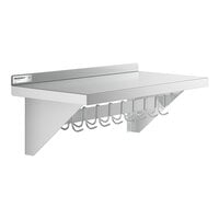 Regency 15 inch x 36 inch NSF Stainless Steel Wall-Mounted Pot Rack with Shelf and 18 Galvanized Hooks
