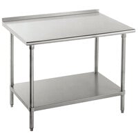 Advance Tabco FLG-243 24 inch x 36 inch 14 Gauge Stainless Steel Commercial Work Table with Undershelf and 1 1/2 inch Backsplash