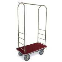CSL 2099GY-020 Brushed Stainless Steel Finish Customizable Bellman's Cart with Rectangular Red Carpet Base, Gray Bumper, Clothing Rail, and 8 inch Gray Pneumatic Casters - 43 inch x 23 inch x 72 1/2 inch