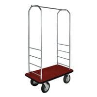 CSL 2099BK-010 Stainless Steel Finish Customizable Bellman's Cart with Rectangular Red Carpet Base, Black Bumper, Clothing Rail, and 8 inch Black Pneumatic Casters - 43 inch x 23 inch x 72 1/2 inch