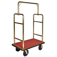 CSL 2533BK-030-RED Titanium Gold Heavy Duty Customizable Bellman's Cart with Rectangular Red Carpet Base, Black Bumper, Squared Top Clothing Rail, and 8 inch Black Pneumatic Casters