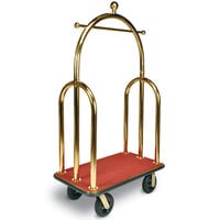 CSL 3533BK-030-RED Trident Style Titanium Gold Customizable Bellman's Cart with Red Carpet Base, Black Bumper, Clothing Rail, and 8 inch Black Pneumatic Casters - 45 inch x 25 inch x 77 inch