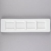 Tuxton AMU-557 AlumaTux Pearl White (European White) 12 3/4" x 3 3/8" x 3/4" 4-Compartment Rectangular China Plate - 12/Case