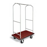 CSL 2005BK-60 Silver Finish Economy Bellman's Cart with Rectangular Red Carpet Base, Black Bumper, Clothing Rail, and 6 inch Black Polyurethane Casters - 43 inch x 23 inch x 72 1/2 inch