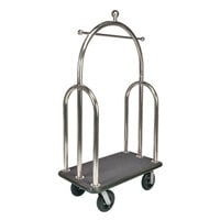 CSL 3599BK-010-GRY Trident Style Brushed Stainless Steel Finish Customizable Bellman's Cart with Gray Carpet Base, Black Bumper, Clothing Rail, and 8 inch Black Pneumatic Casters - 45 inch x 25 inch x 77 inch