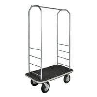 CSL 2099GY-010 Stainless Steel Finish Customizable Bellman's Cart with Rectangular Black Carpet Base, Gray Bumper, Clothing Rail, and 8 inch Black Pneumatic Casters - 43 inch x 23 inch x 72 1/2 inch