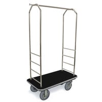 CSL 2099GY-020 Brushed Stainless Steel Finish Customizable Bellman's Cart with Rectangular Black Carpet Base, Gray Bumper, Clothing Rail, and 8 inch Gray Pneumatic Casters - 43 inch x 23 inch x 72 1/2 inch
