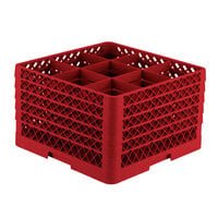 Vollrath TR10FFFFA Traex® Full-Size Red 9-Compartment 11" Glass Rack with Open Rack Extender On Top
