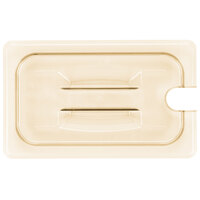Cambro 40HPCHN150 H-Pan™ 1/4 Size Amber High Heat Handled Flat Lid with Spoon Notch