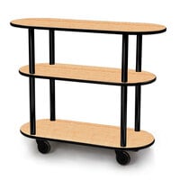 Geneva 36200-03 Oval 3 Shelf Laminate Table Side Service Cart with Maple Finish - 16 inch x 42 3/8 inch x 35 1/4 inch