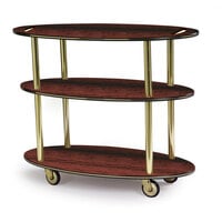 Geneva 36304-04 Oval 3 Shelf Laminate Table Side Service Cart with Handle Cutouts and Red Maple Finish - 23 inch x 44 inch x 35 1/4