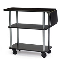 Geneva 36102-05 Rectangular 3 Shelf Laminate Tableside Service Cart with 10" Drop Leaf and Black Finish - 16" x 48" x 35 1/4