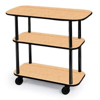 Geneva 36100-03 Rectangular 3 Shelf Laminate Tableside Service Cart with Maple Finish - 16" x 42 3/8" x 35 1/4"