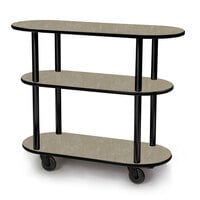 Geneva 36200-09 Oval 3 Shelf Laminate Table Side Service Cart with Beige Suede Finish - 16 inch x 42 3/8 inch x 35 1/4 inch