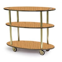 Geneva 36304-10 Oval 3 Shelf Laminate Table Side Service Cart with Handle Cutouts and Amber Maple Finish - 23 inch x 44 inch x 35 1/4