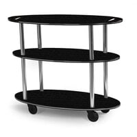 Geneva 36304-08 Oval 3 Shelf Laminate Table Side Service Cart with Handle Cutouts and Ebony Wood Finish - 23 inch x 44 inch x 35 1/4