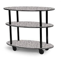 Geneva 36304-01 Oval 3 Shelf Laminate Table Side Service Cart with Handle Cutouts and Gray Sand Finish - 23 inch x 44 inch x 35 1/4