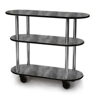 Geneva 36200-07 Oval 3 Shelf Laminate Table Side Service Cart with Pewter Brush Finish - 16 inch x 42 3/8 inch x 35 1/4 inch