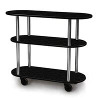Geneva 36200-08 Oval 3 Shelf Laminate Table Side Service Cart with Ebony Wood Finish - 16 inch x 42 3/8 inch x 35 1/4 inch