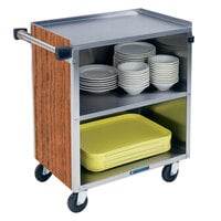 Lakeside 622VC 3 Shelf Medium Duty Stainless Steel Utility Cart with Enclosed Base and Victorian Cherry Finish - 19 inch x 30 3/4 inch x 33 7/8 inch