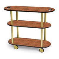 Geneva 36204-02 Oval 3 Shelf Laminate Table Side Service Cart with Handle Cutouts and Victorian Cherry Finish - 16 inch x 42 3/8 inch x 35 1/4