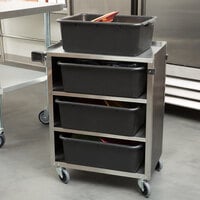 Lakeside 615B 4 Shelf Standard Duty Stainless Steel Utility Cart with Enclosed Base and Black Finish - 16 1/2 inch x 27 3/4 inch x 32 3/4 inch