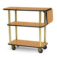 Geneva 36102-10 Rectangular 3 Shelf Laminate Tableside Service Cart with 10 inch Drop Leaf and Amber Maple Finish - 16 inch x 48 inch x 35 1/4