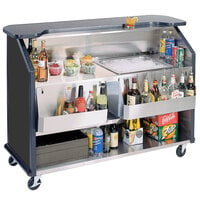 Lakeside 887B 63 1/2 inch Stainless Steel Portable Bar with Black Laminate Finish, 2 Removable 7-Bottle Speed Rails, and 40 lb. Ice Bin
