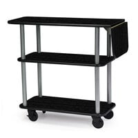 Geneva 36102-08 Rectangular 3 Shelf Laminate Tableside Service Cart with 10" Drop Leaf and Ebony Wood Finish - 16" x 48" x 35 1/4