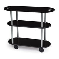 Geneva 36204-05 Oval 3 Shelf Laminate Table Side Service Cart with Handle Cutouts and Black Finish - 16 inch x 42 3/8 inch x 35 1/4