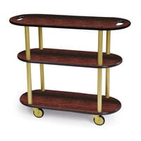 Geneva 36204-04 Oval 3 Shelf Laminate Table Side Service Cart with Handle Cutouts and Red Maple Finish - 16 inch x 42 3/8 inch x 35 1/4